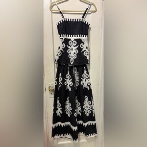 Women’s Black & White Wide Leg pants set with Decorative design